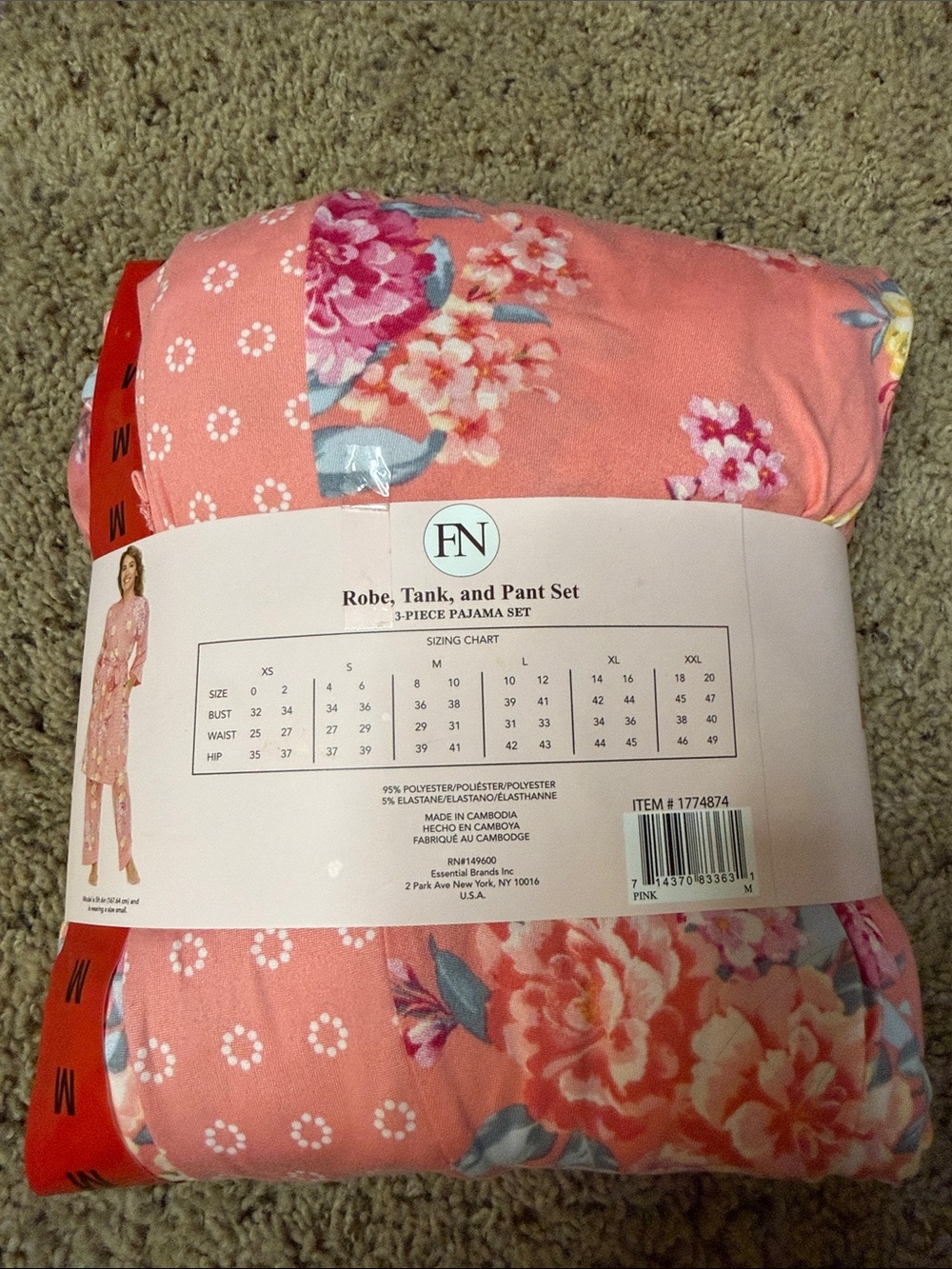 Flora Nikrooz Coral Pink Floral Robe, Tank & Pant Sleep Set - Picture 2 of 4